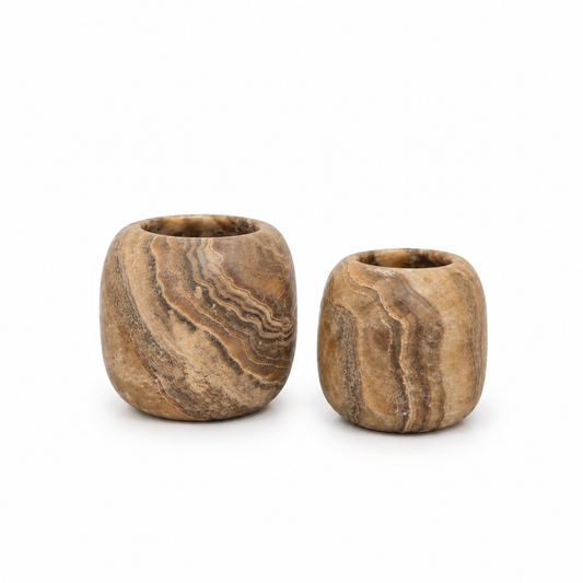 Alabaster kaarsenhouder set | bruin